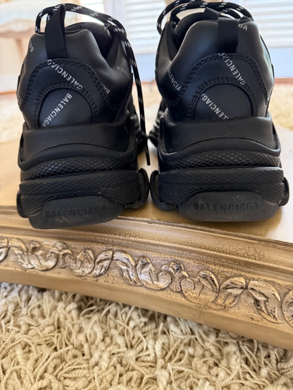BALENCIAGA Triple S All Over Logo Sneaker Shoe Black / White 39 EU / 9 US - Picture 7 of 10
